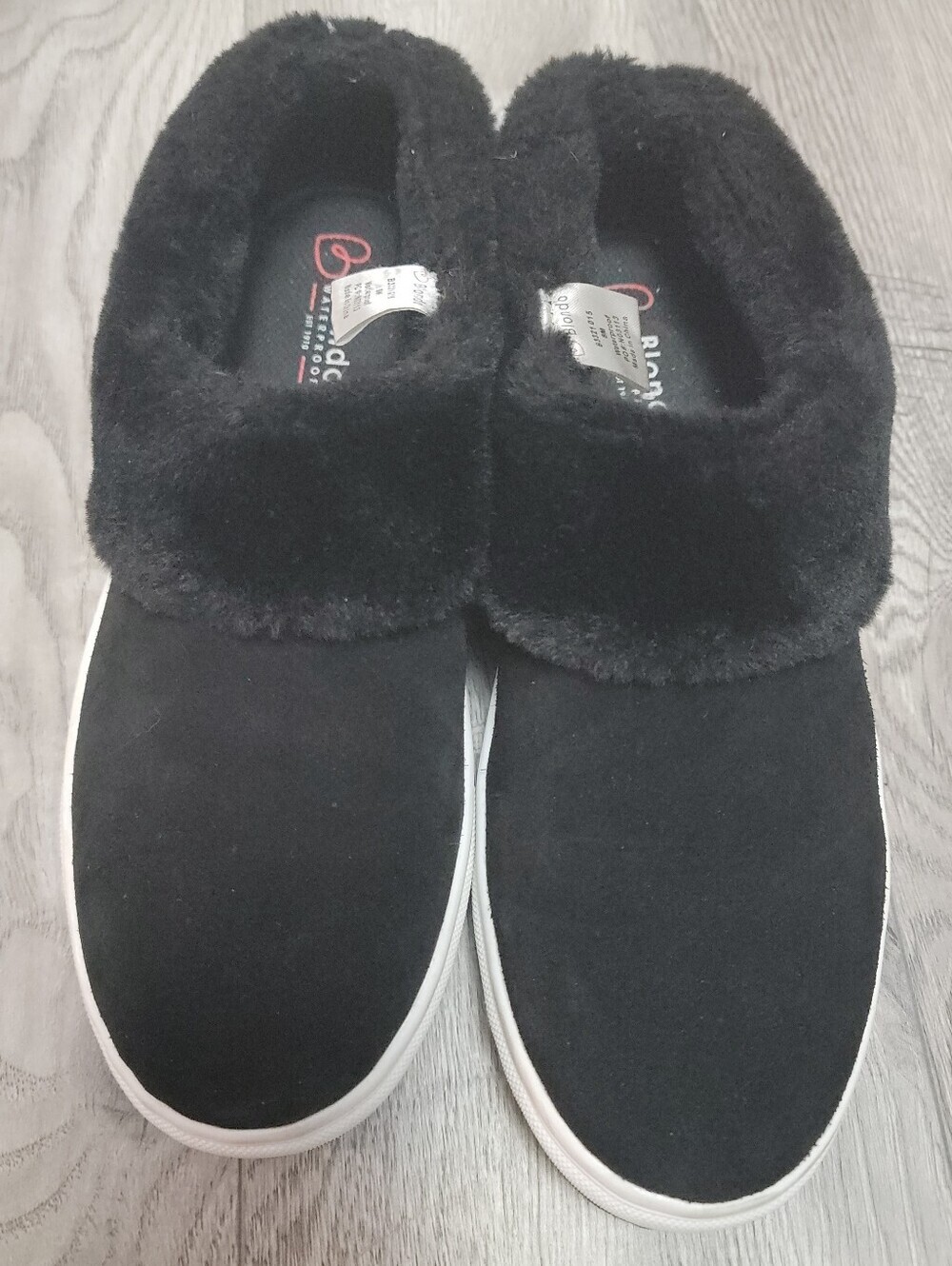 Blondo Suri Waterproof Suede Slip-On Sneaker Faux-Fur Lining Black Womens 8M EUC
